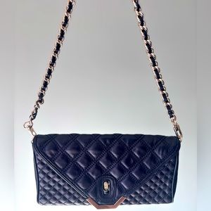 BROOKS BROTHERS QUILTED LAMBSKIN CLUTCH SHOULDER BAG Black